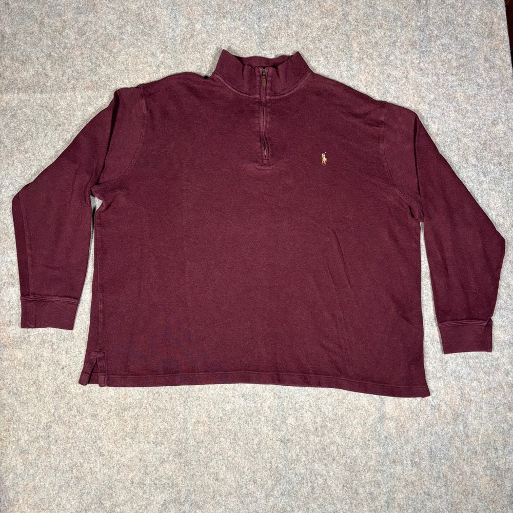 Polo Ralph Lauren Pullover Mens 2XB Burgundy Estate Rib Quarter Zip Sweater Logo